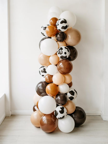 My First Rodeo DIY Kit Party Balloon Garland Arch Hazelnut Cocoa White Caramel Brown Cow Print Western Cowboy Cowgirl Bi