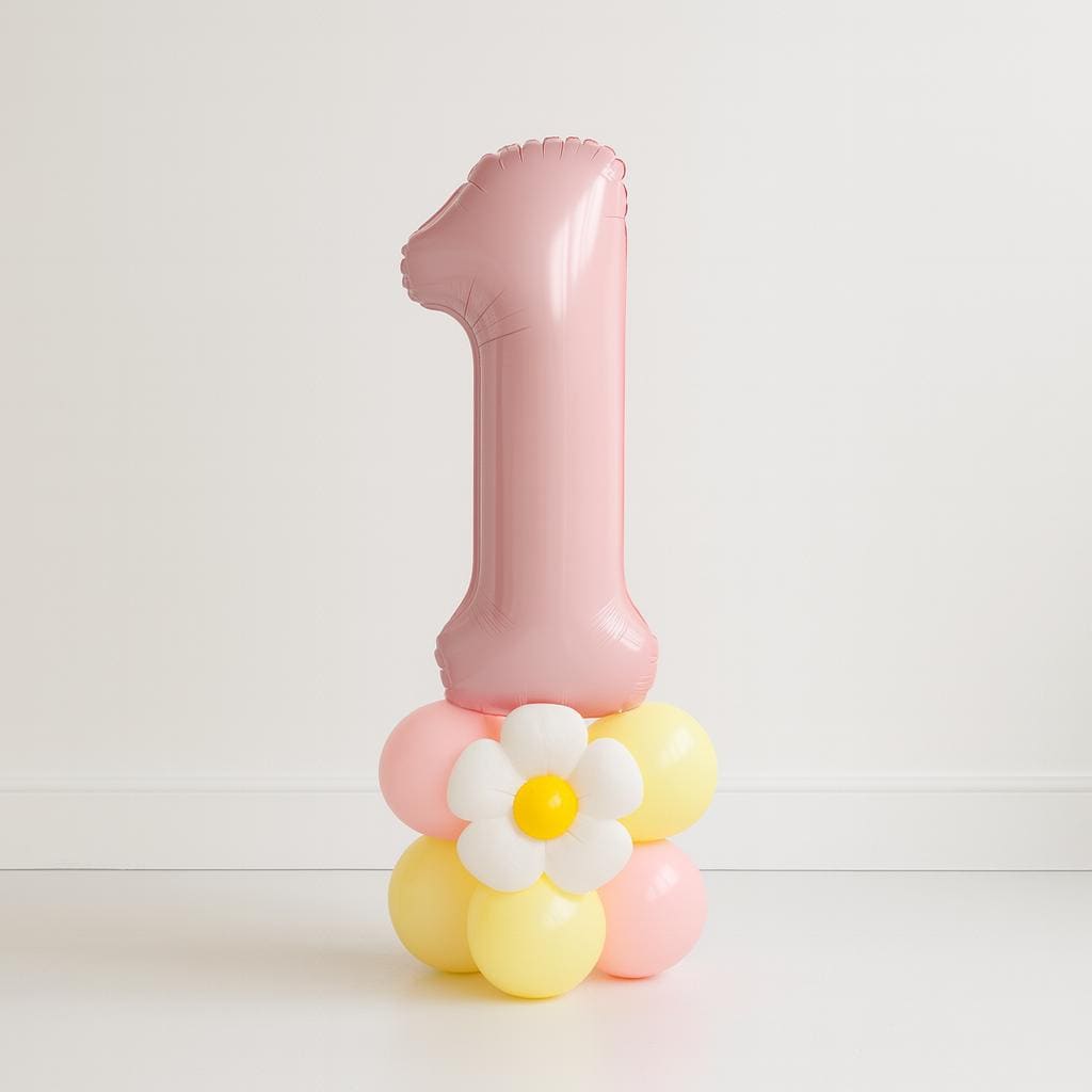 One Happy Girl Balloon Tower Kit Party Pink Yellow Daisy Smiley Bouquet Birthday Decorations