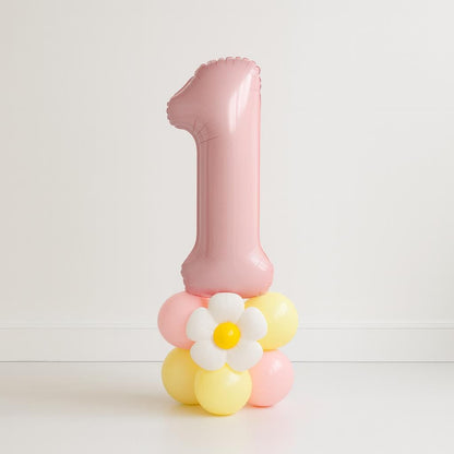 One Happy Girl Balloon Tower Kit Party Pink Yellow Daisy Smiley Bouquet Birthday Decorations