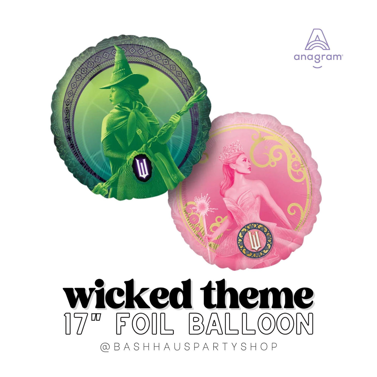 Licensed Anagram Wicked Foil Balloon Bouquet DIY Party Balloons Pink Green Latex Witch Birthday Halloween Broadway Oz Th