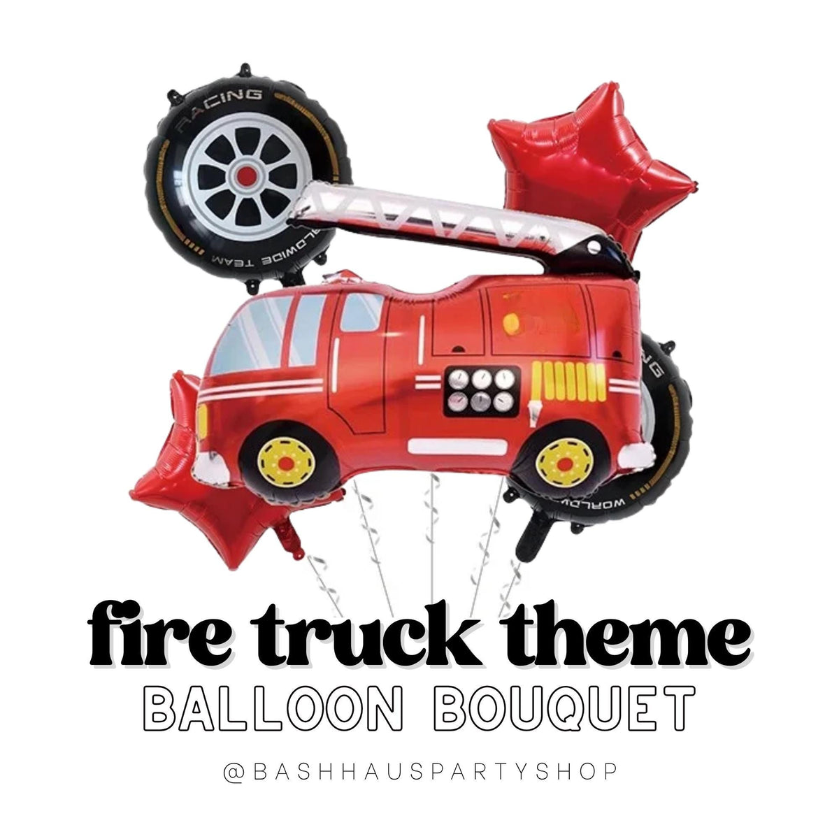 Fire Truck Balloon Bouquet DIY Kit Party Balloon Garland Arch Birthday Firefighter Theme Decor Red Black Yellow Silver C