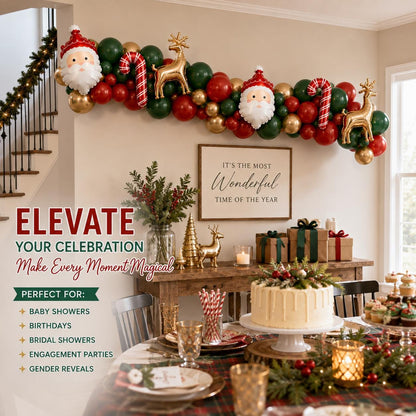 Santa's Coming Christmas Balloon Garland Kit Holiday Party Decor DIY Santa Reindeer Candy Cane Foil Arch Evergreen Red G
