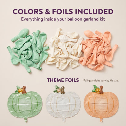 Latex colors and foil balloons included in the A Little Pumpkin Is On The Way balloon garland kit