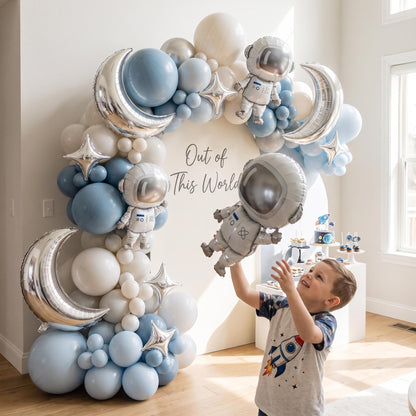 Space Astronaut balloon garland styled at a party