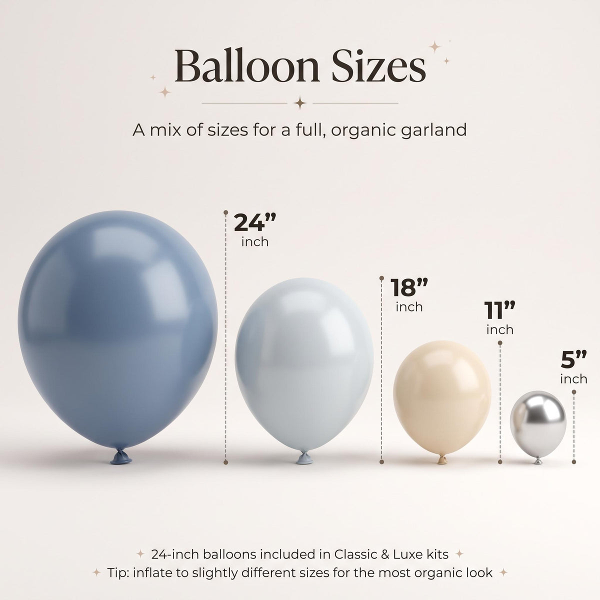24, 18, 11 and 5 inch balloons in the Space Astronaut kit colors