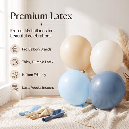 Premium latex balloons in the Our Little Dumpling (Blue) kit colors