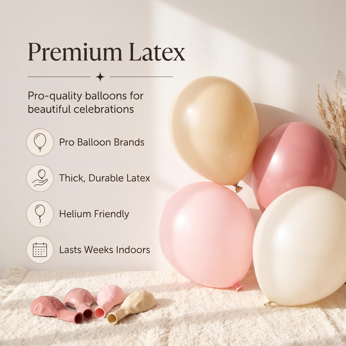 Premium latex balloons in the Our Little Dumpling kit colors