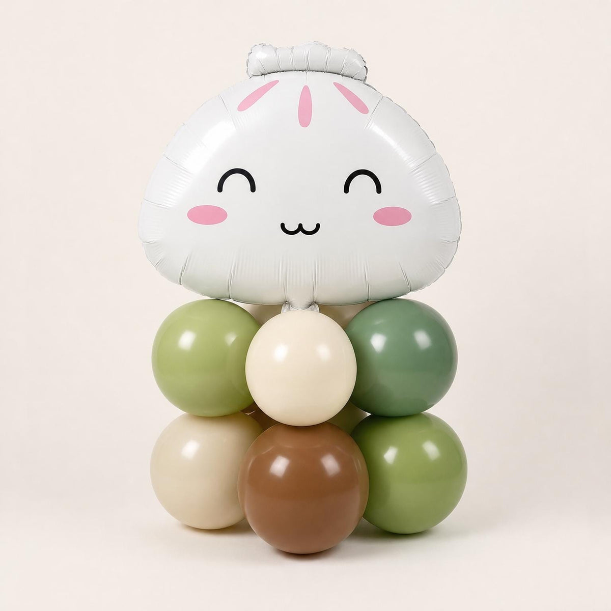 Our Little Dumpling (Matcha) balloon tower: 8 latex balloons topped with a Bao Dumpling foil