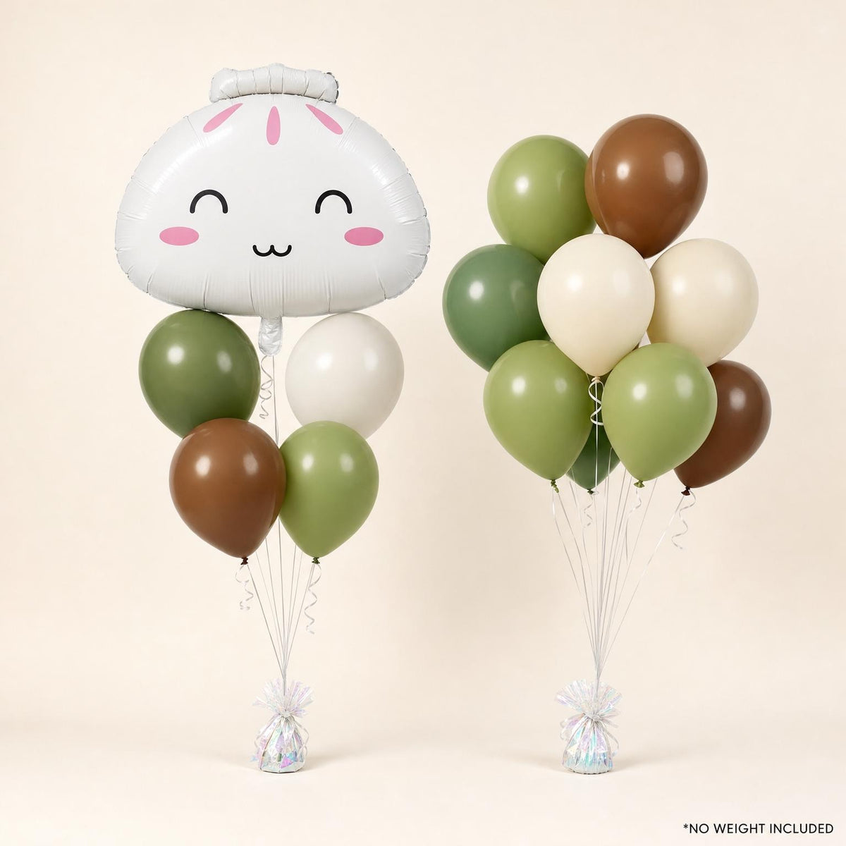 Our Little Dumpling (Matcha) foil balloon bouquet and latex-only balloon bouquet