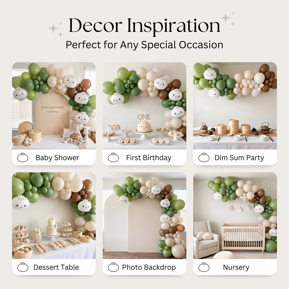 Six ways to style the Our Little Dumpling (Matcha) balloon garland