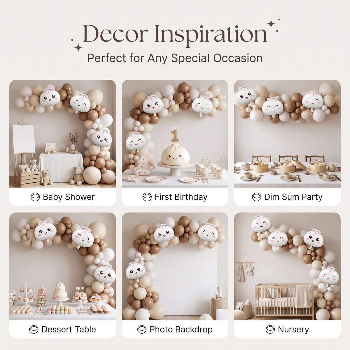 Six ways to style the Our Little Dumpling (Neutral) balloon garland