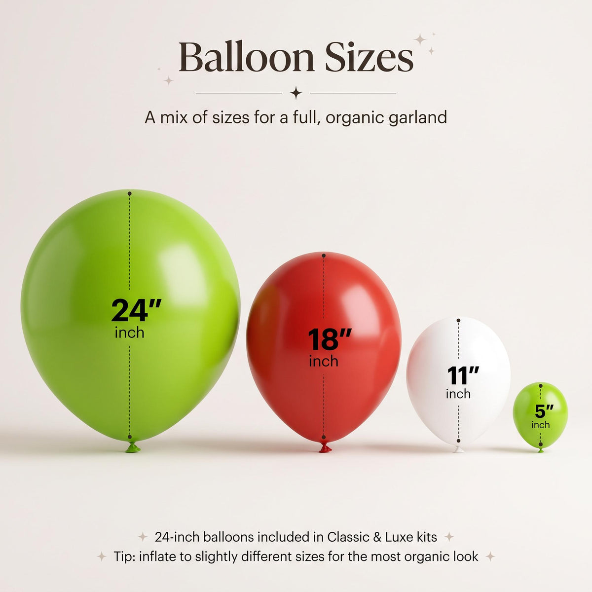 24, 18, 11 and 5 inch balloons in the Grinchmas Red & White (Licensed) kit colors