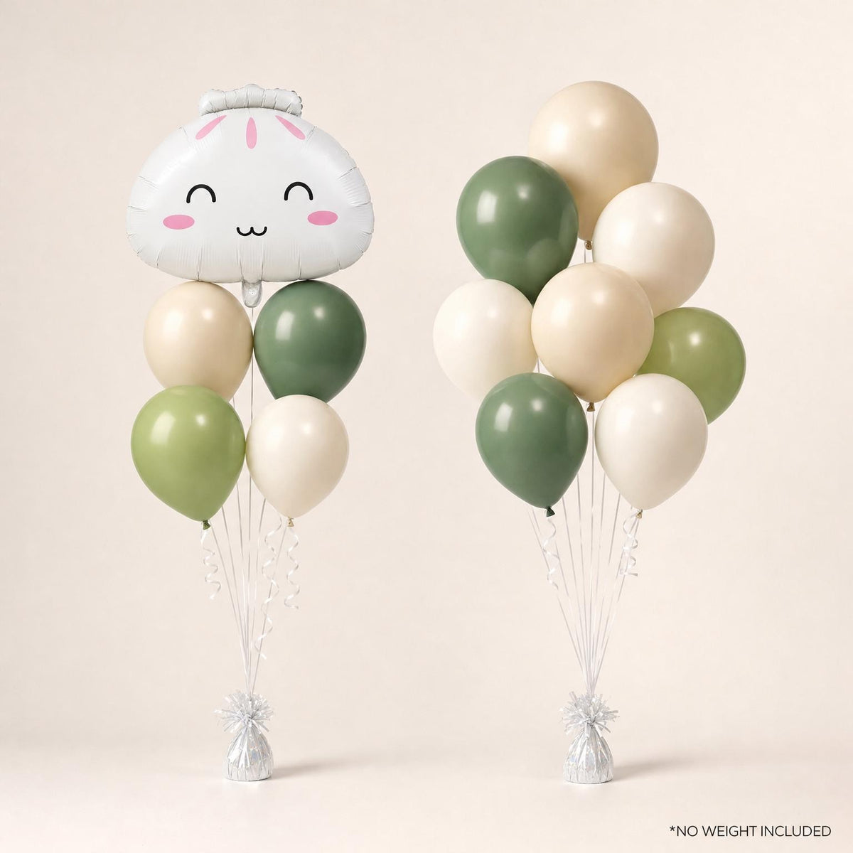 Our Little Dumpling (Matcha Cream) foil balloon bouquet and latex-only balloon bouquet