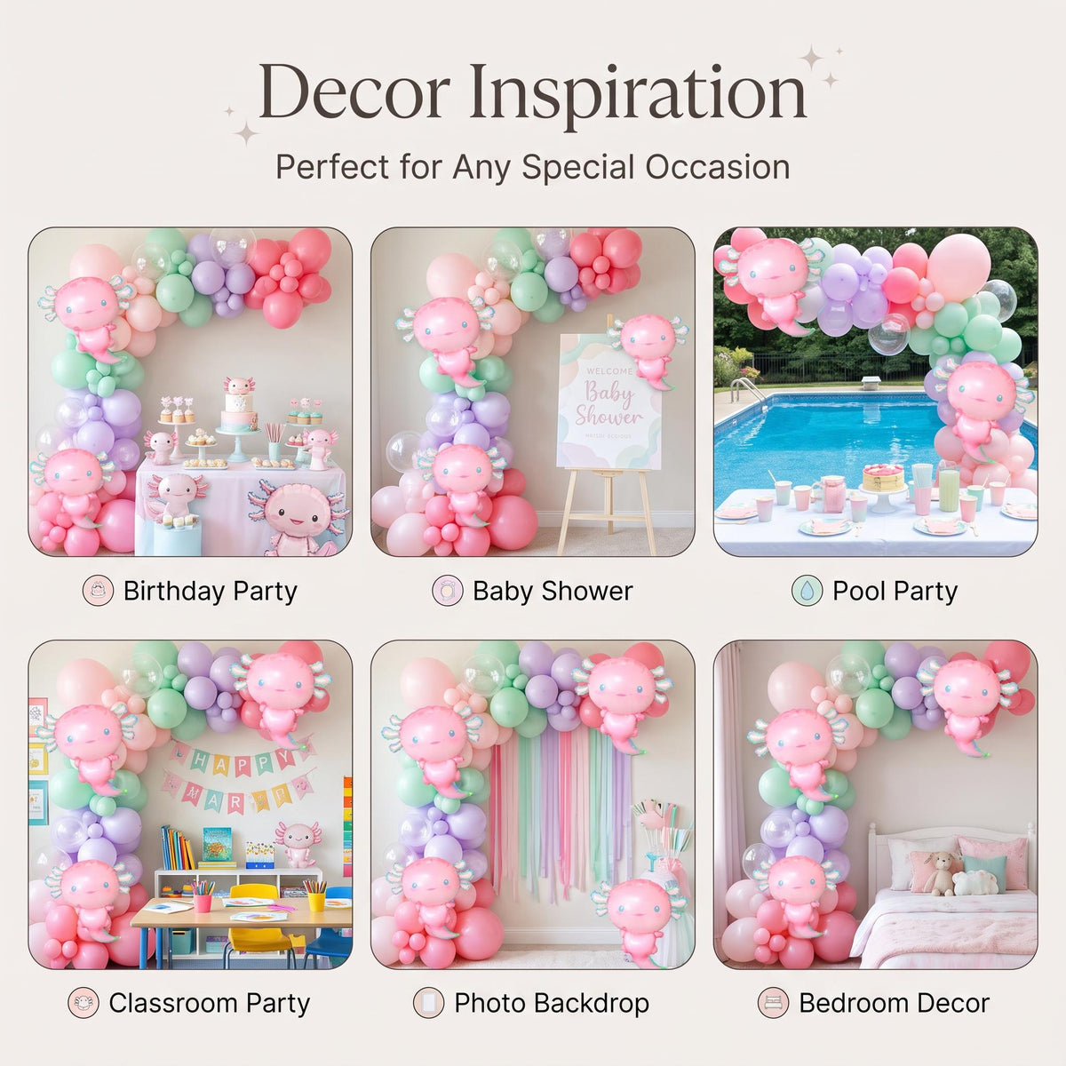 Six ways to style the Pastel Axolotl balloon garland