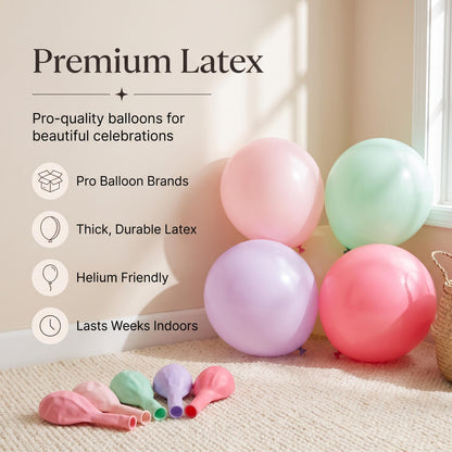 Premium latex balloons in the Pastel Axolotl kit colors