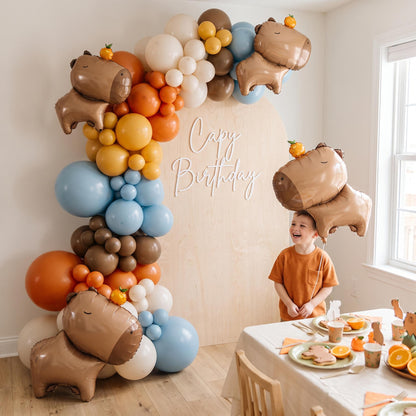 Chill Capybara balloon garland styled at a party