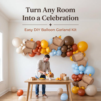 Chill Capybara balloon garland party setup