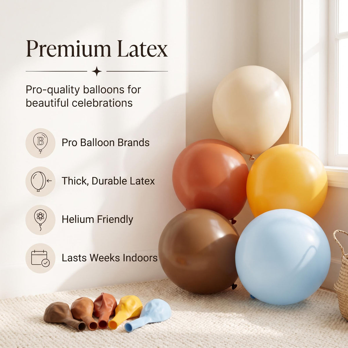 Premium latex balloons in the Chill Capybara kit colors