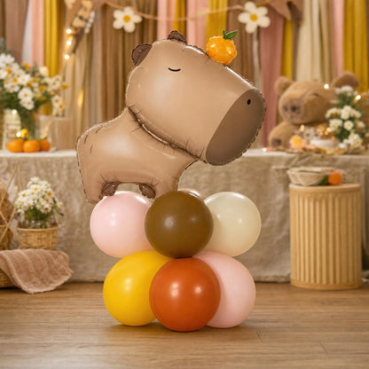 Chill Capybara (Pink Daisy) balloon tower: 8 latex balloons topped with a Capybara foil