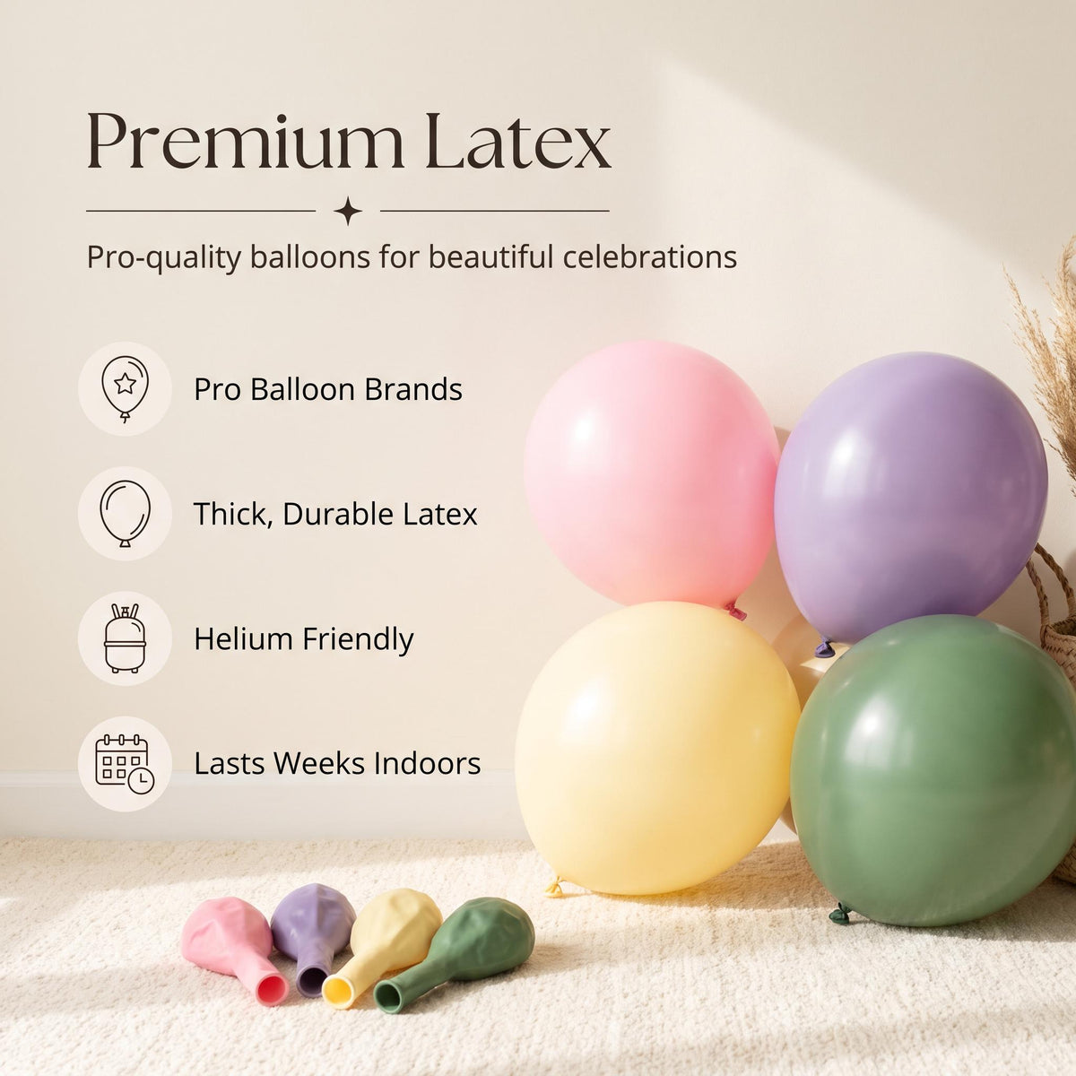 Premium latex balloons in the Fairy First Birthday kit colors