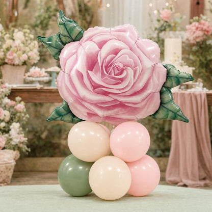 Baby In Bloom balloon tower: 8 latex balloons topped with a Pink Rose foil