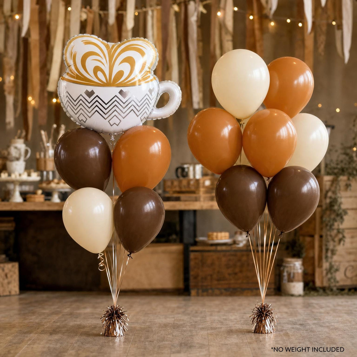 Baby Is Brewing foil balloon bouquet and latex-only balloon bouquet