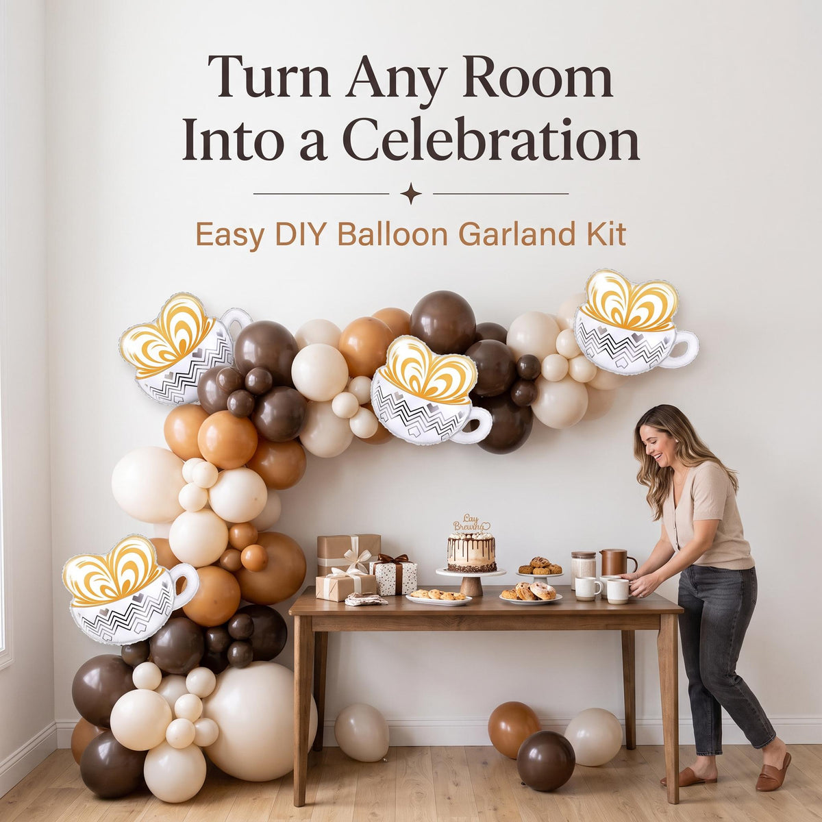 Baby Is Brewing balloon garland party setup