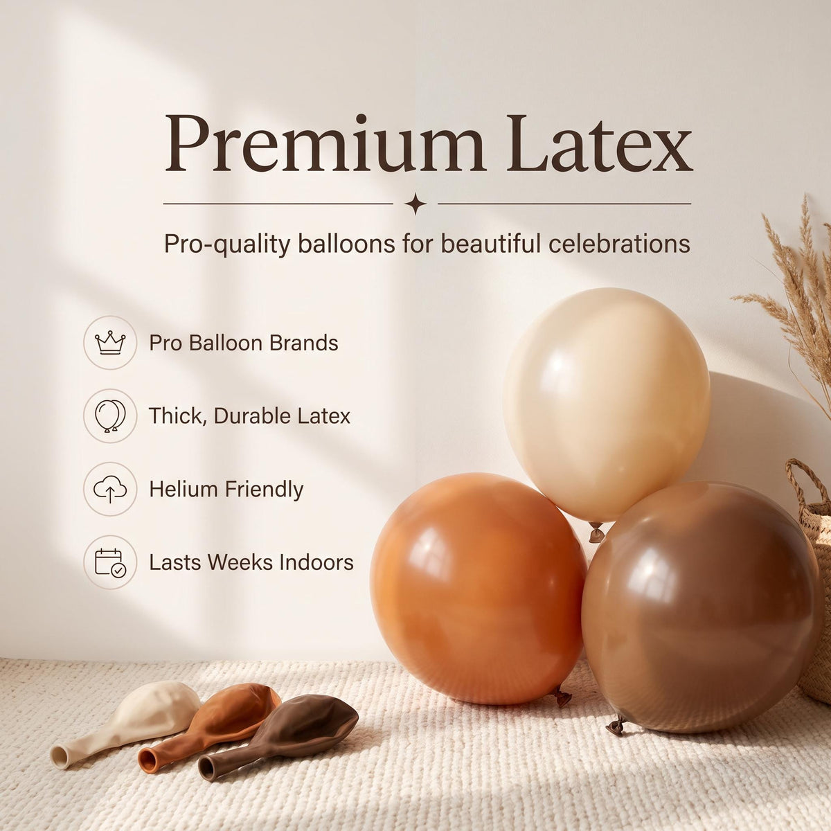 Premium latex balloons in the Baby Is Brewing kit colors