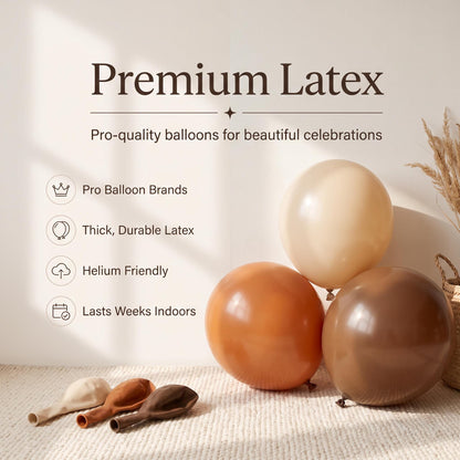 Premium latex balloons in the Baby Is Brewing kit colors
