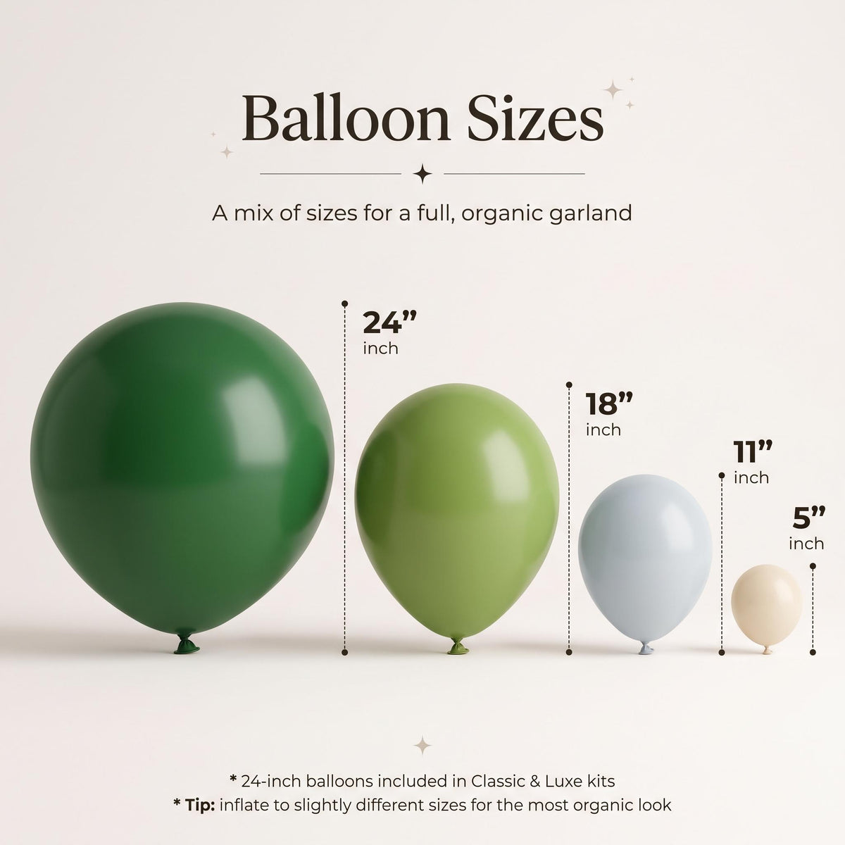24, 18, 11 and 5 inch balloons in the Hole In One (Golf) kit colors