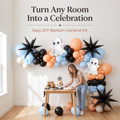 One Spooky Dude balloon garland party setup