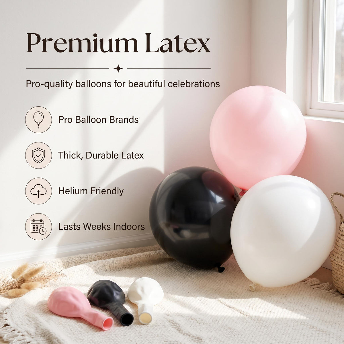 Premium latex balloons in the One Happy Girl (Pink) kit colors