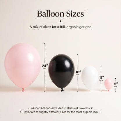 24, 18, 11 and 5 inch balloons in the One Happy Girl (Pink) kit colors