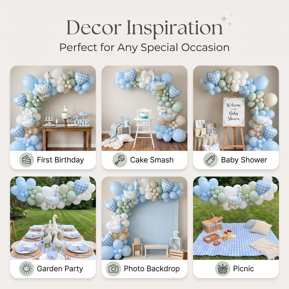 Six ways to style the One Silly Goose (Blue) balloon garland