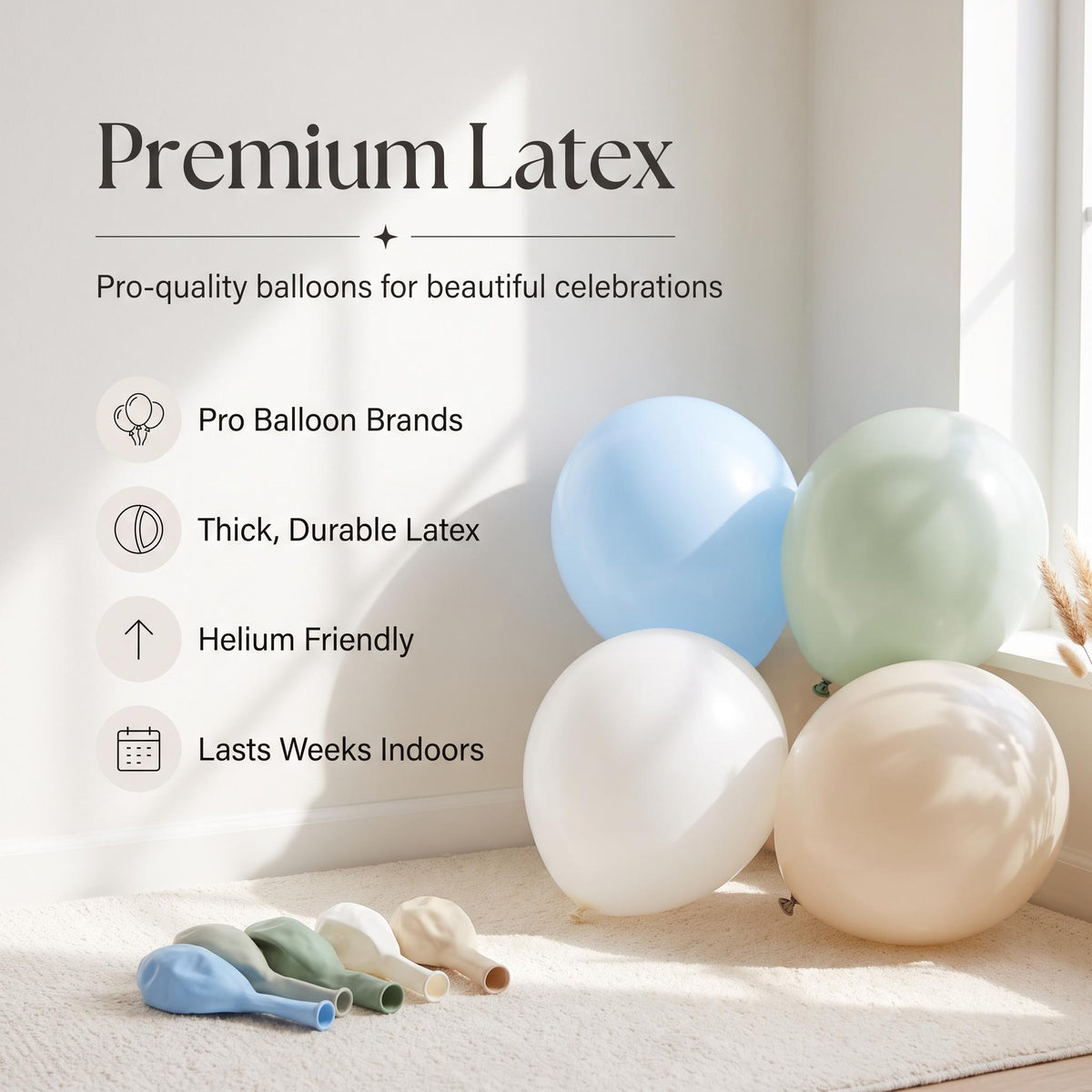 Premium latex balloons in the One Silly Goose (Blue) kit colors