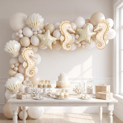 Sea You Soon (Neutral) balloon garland installed on a wall at home