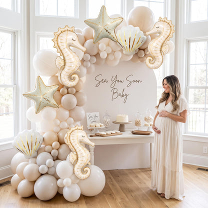 Sea You Soon (Neutral) balloon garland styled at a party