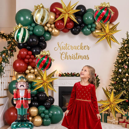 Nutcracker Christmas balloon garland styled at a party
