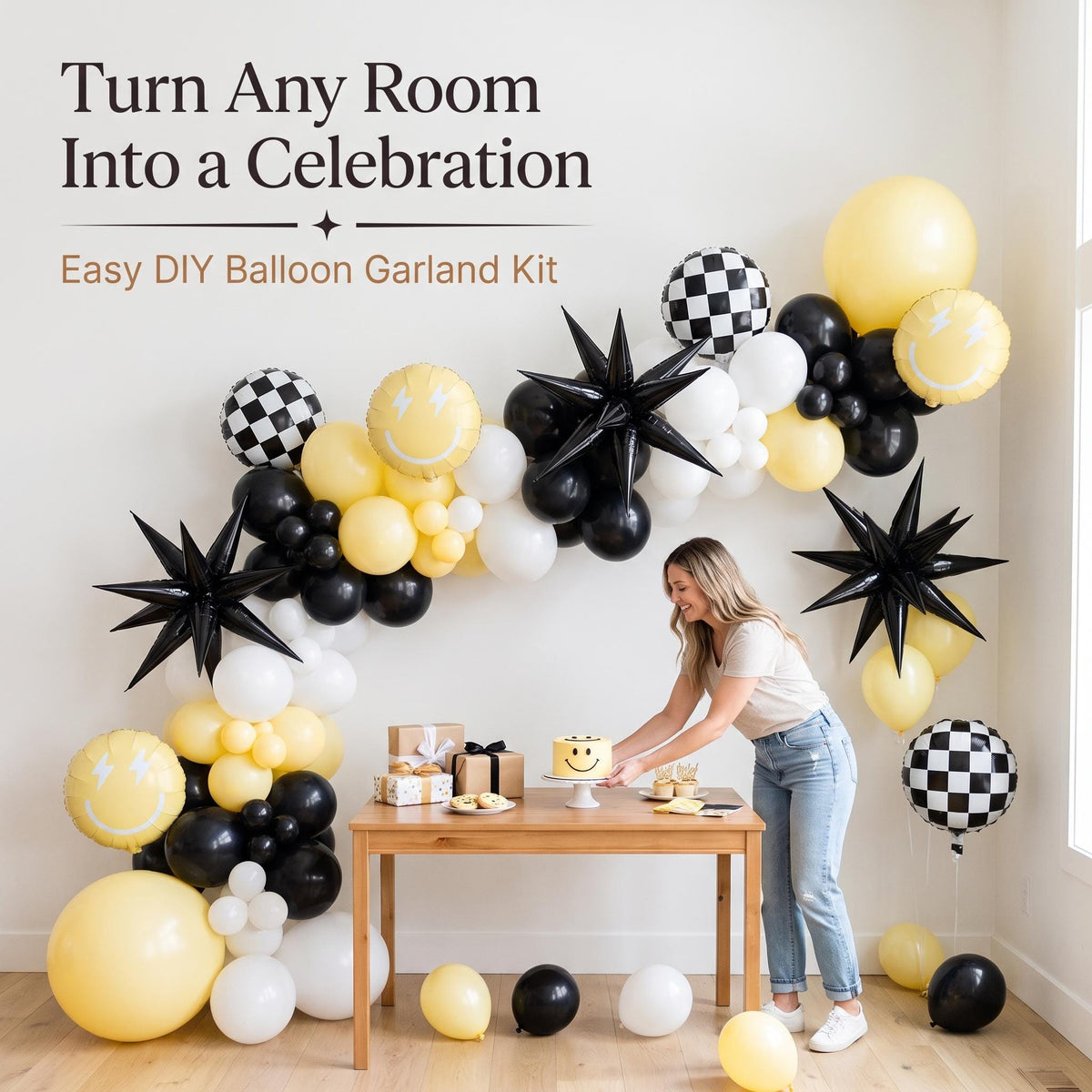 One Happy Dude (Yellow) balloon garland party setup