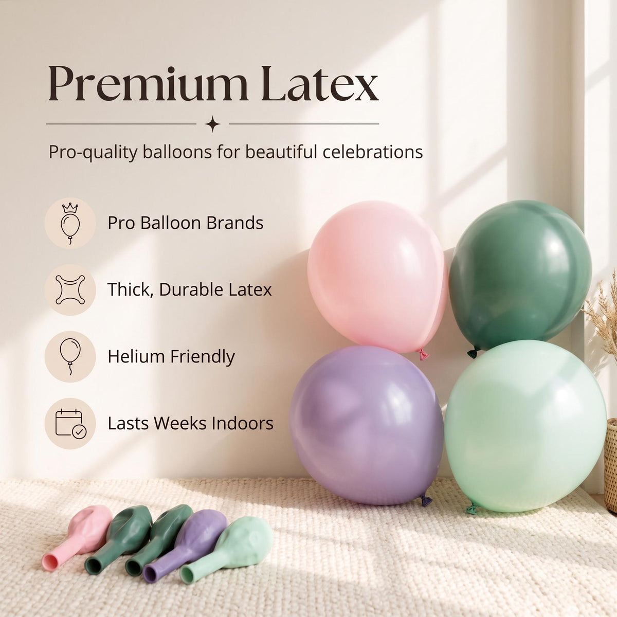Premium latex balloons in the Fairy First Birthday (Wildflower) kit colors