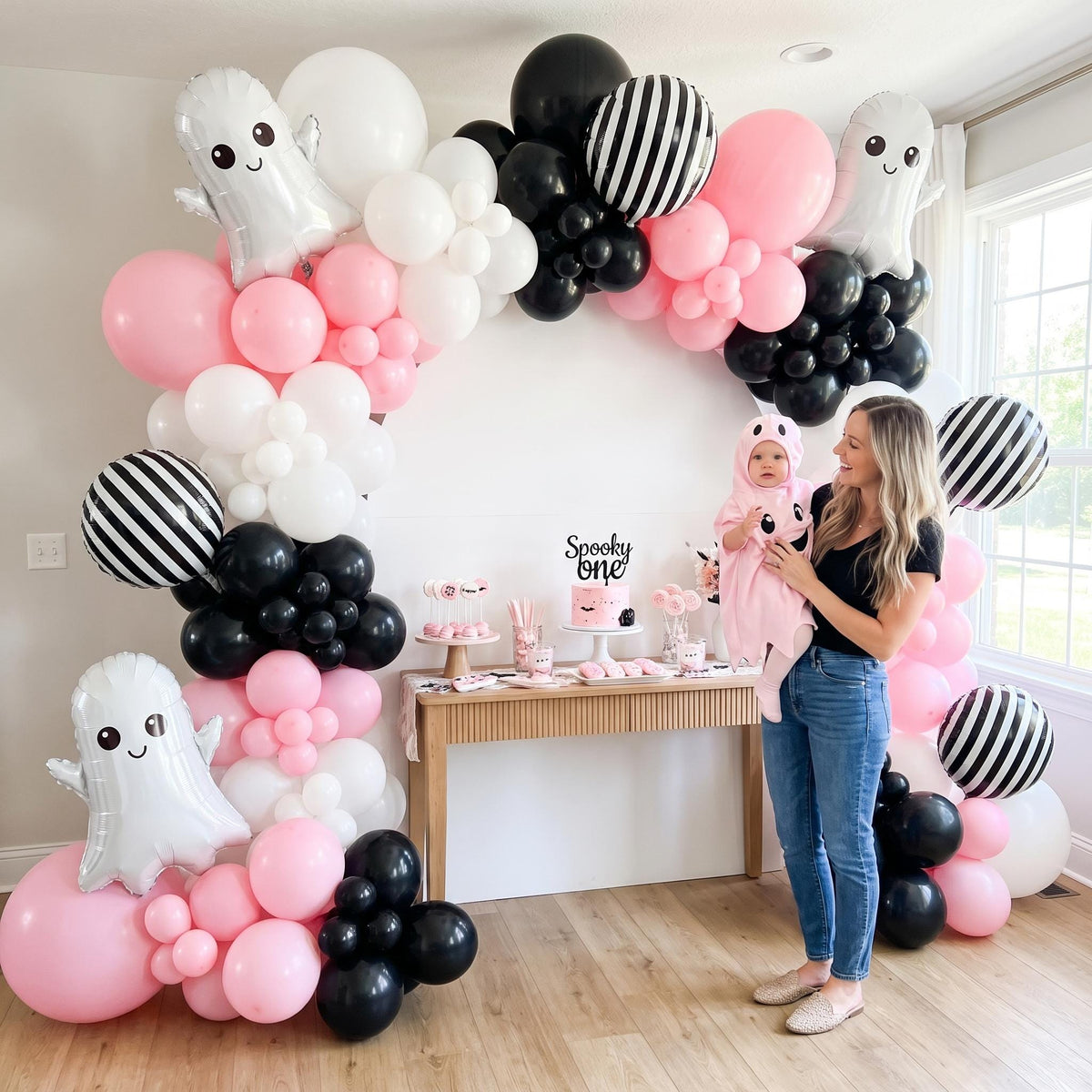 Little Boo's First Halloween balloon garland styled at a party