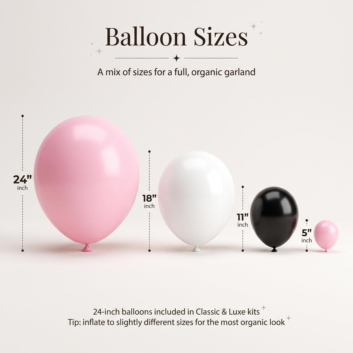 24, 18, 11 and 5 inch balloons in the Little Boo's First Halloween kit colors