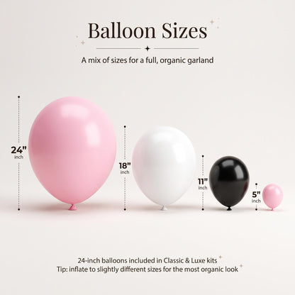 24, 18, 11 and 5 inch balloons in the Little Boo's First Halloween kit colors