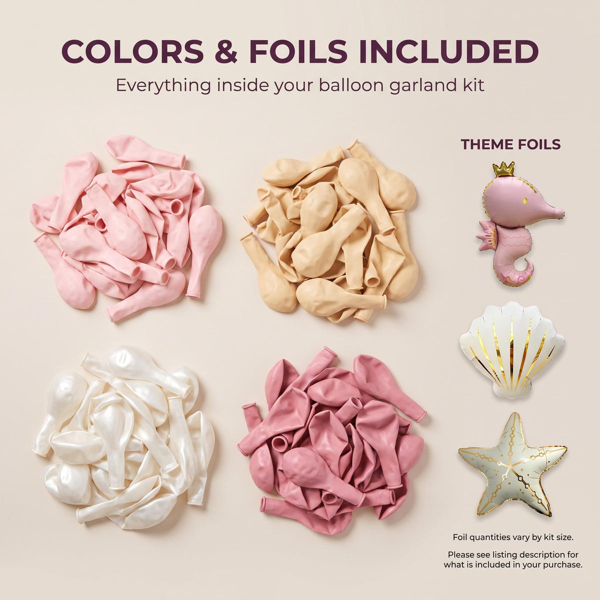Latex colors and foil balloons included in the Sea You Soon (Pink) balloon garland kit