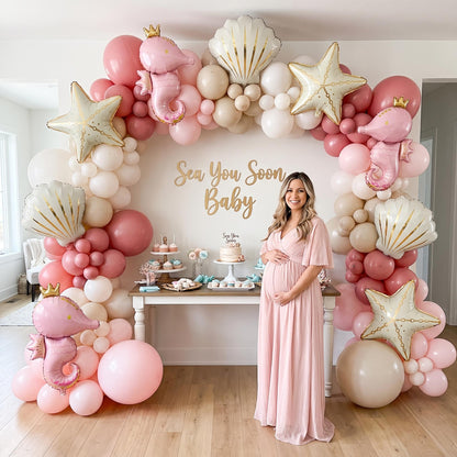 Sea You Soon (Pink) balloon garland styled at a party