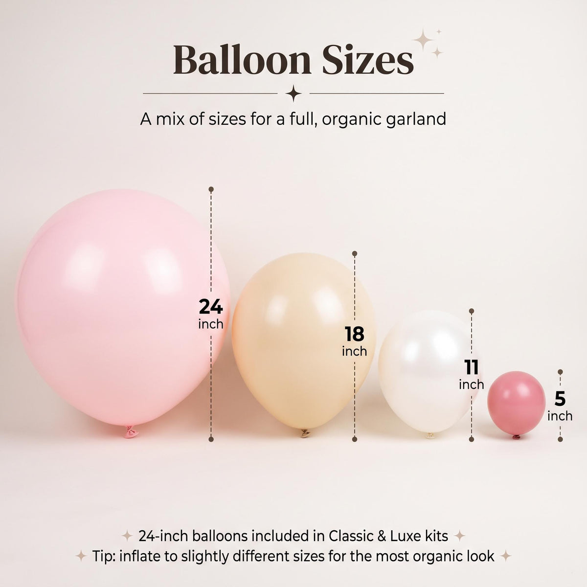 24, 18, 11 and 5 inch balloons in the Sea You Soon (Pink) kit colors