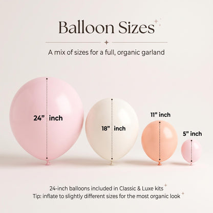 24, 18, 11 and 5 inch balloons in the A Little Pumpkin Is On The Way kit colors