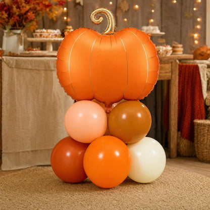 A Little Pumpkin On The Way balloon tower: 8 latex balloons topped with an Orange Pumpkin foil