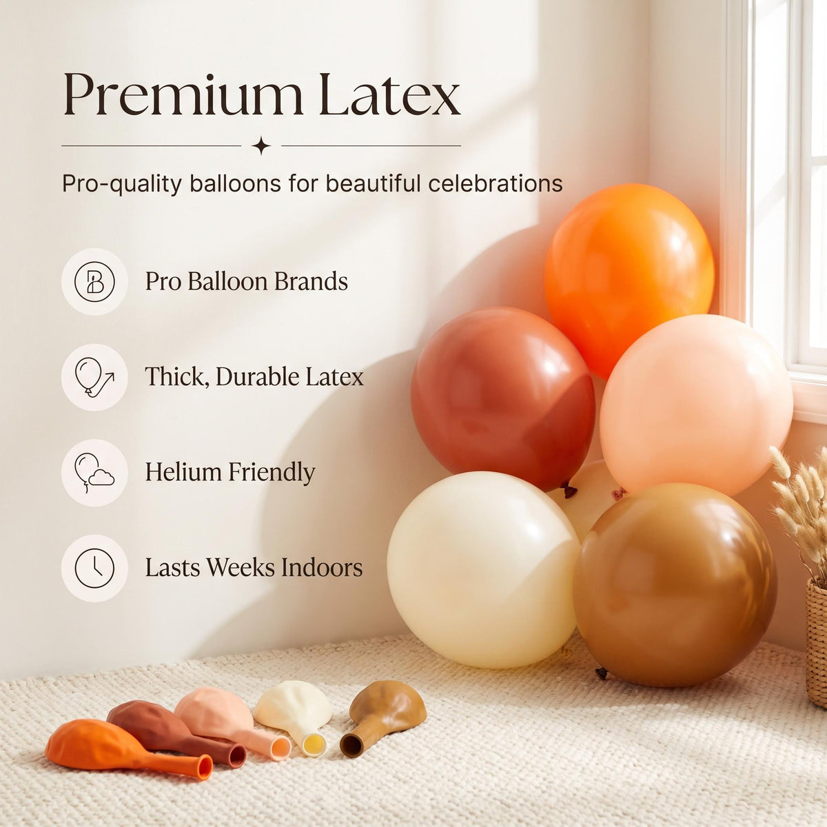 Premium latex balloons in the A Little Pumpkin On The Way kit colors