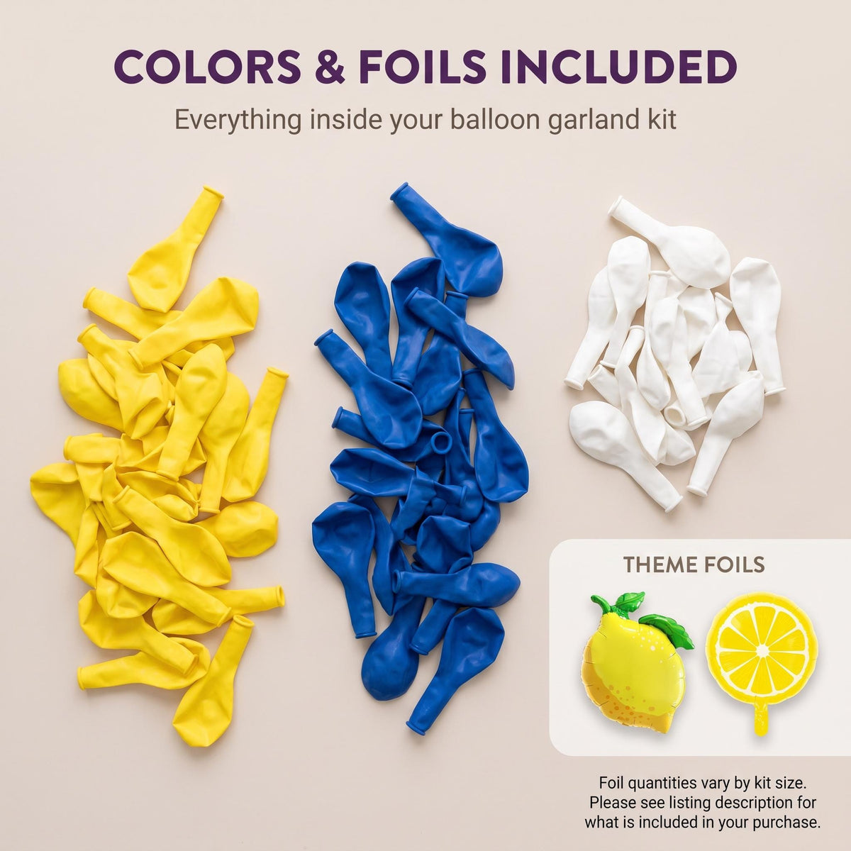 Latex colors and foil balloons included in the Amalfi Coast balloon garland kit